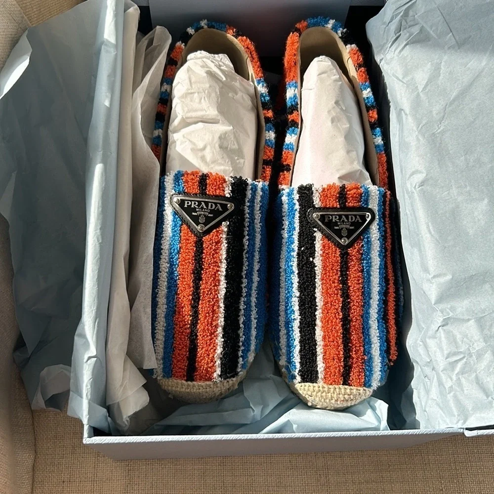 Prada Triangle Logo Striped-Terry Espadrilles